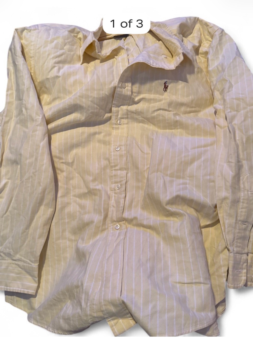 Ralph Lauren Pale Yellow Striped Button-Up Dress Shirt
